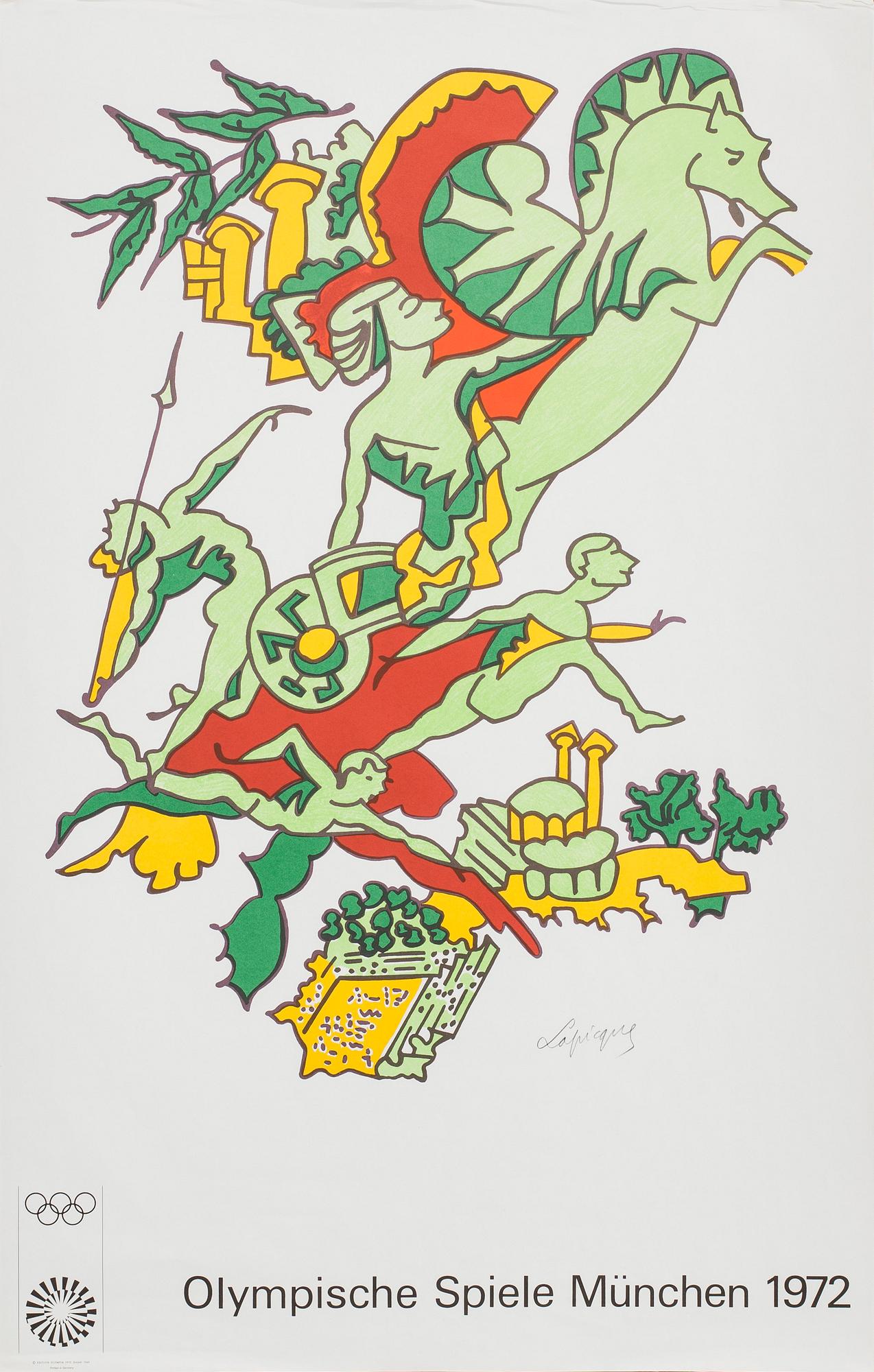 AFFISCHER, 5 st, "Olympische Spiele München 1972", bl a Friedensreich Hundertwasser.