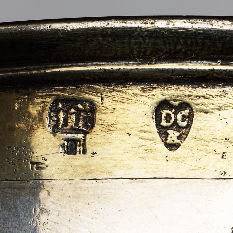 A Baltic 18th century pacel-gilt beaker and cover, unidentified makers mark.
