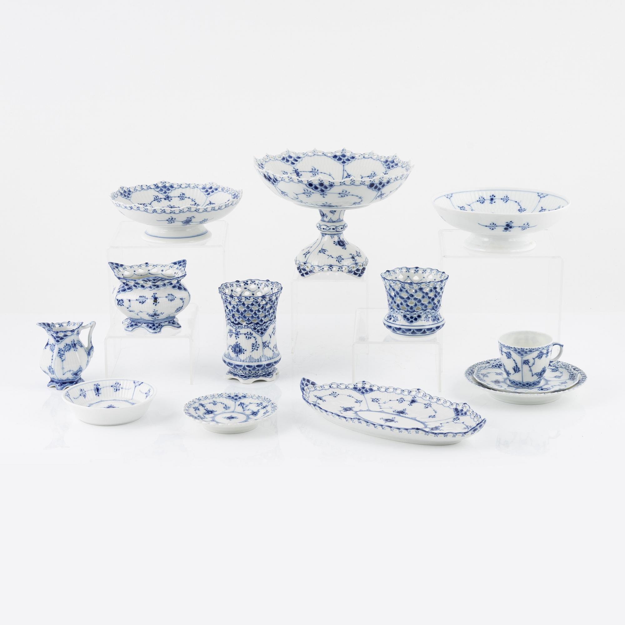 A coffee service, porcelain, 35 pieces, "Musselmalet", mostly full-lace, Royal Copenhagen, Denmark.