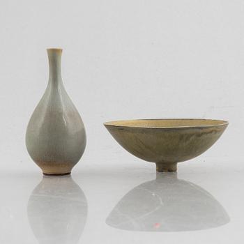 Berndt Friberg, a stoneware vase, Gustavsbergs Studio, and Carl-Harry Stålhane, a stoneware bowl, Rörstrand, Sweden.