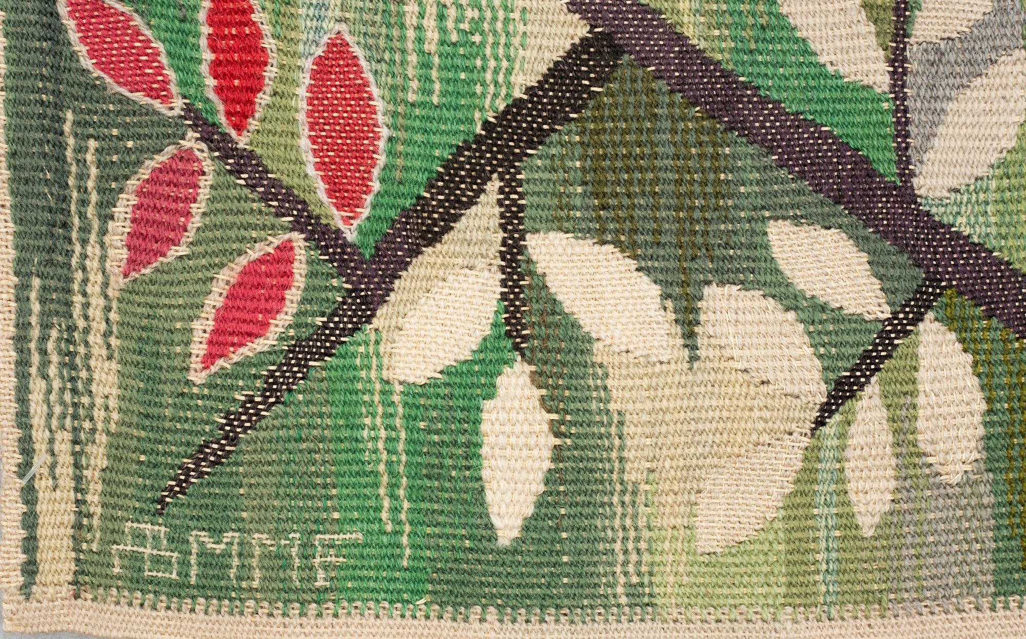 Barbro Nilsson, a textile, "Grön kvist", tapestry weave, ca 210-212 x 59-60,5 cm, signed AB MMF BN.