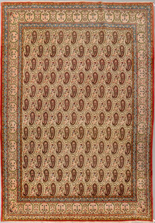 A CARPET, semi-antique Qum, ca 341 x 238 cm.