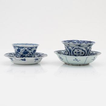 Two cups with saucers, Ming and Qing dynasty, 17th century.