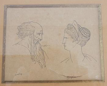 OKÄNDA KONSTNÄRER, teckningar, 2+1 st.