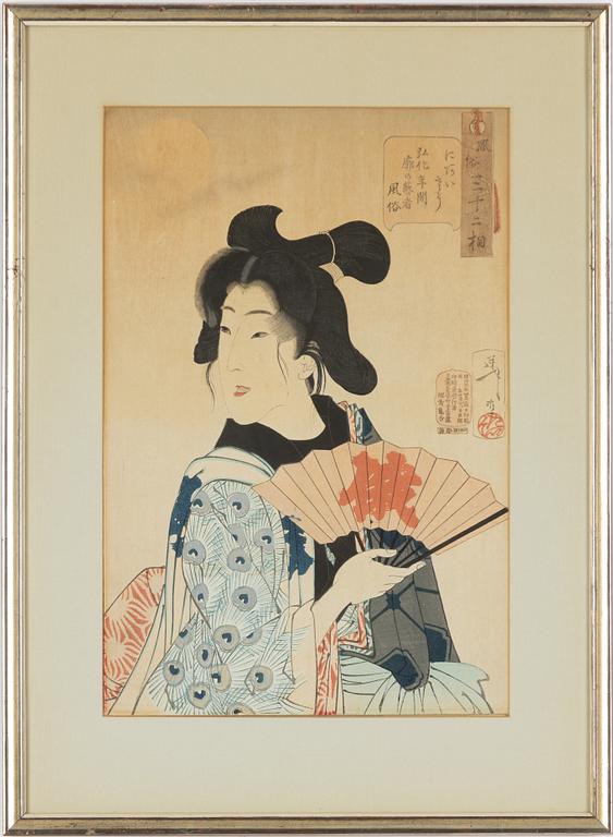 Tsukioka Yoshitoshi, Skönhet ur serien "32 Aspects of Customs and Manners of Women" 風俗 三十二相 (Fuzoku sanjuniso).