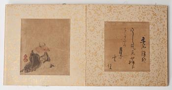 ALBUM, 12 målningar med kalligrafi. Japan, Meiji (1868-1912).