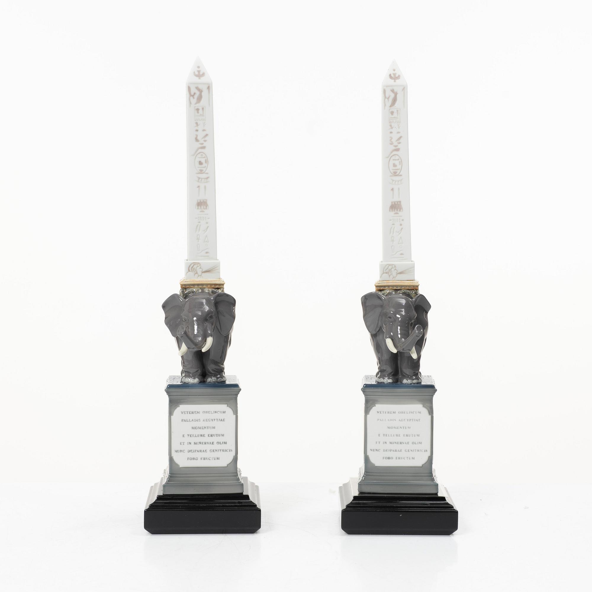 Lladró, figurines, a pair, "Pulcini obelisk enamels left" and "Pulcini obelisk enamels right", Spain.