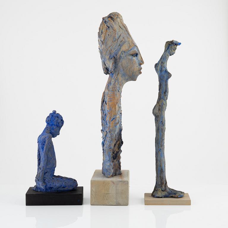 Yvonne Nimar, a group of three ceramic sculptures, signed.