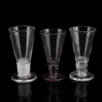 Six similar 18th century wine glasses.