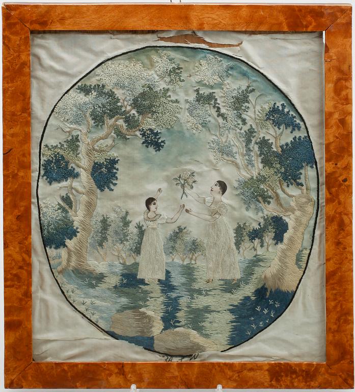 SIDENBRODERI, tidigt 1800-tal.