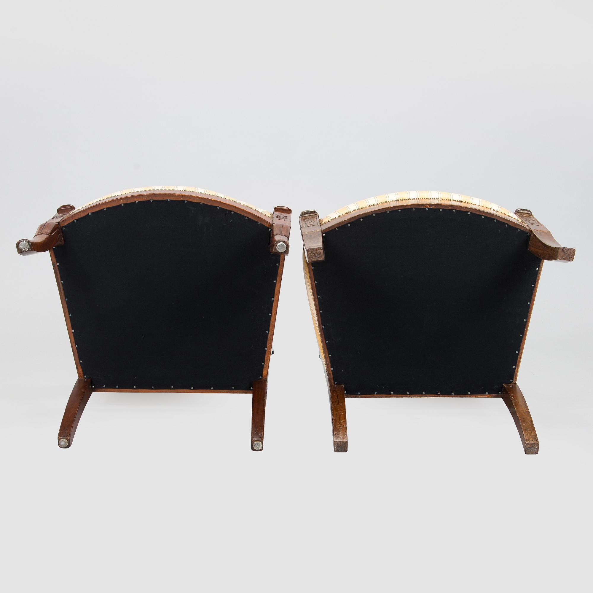 Karmstolar, 2 st, empir, 1820s-30-tal.