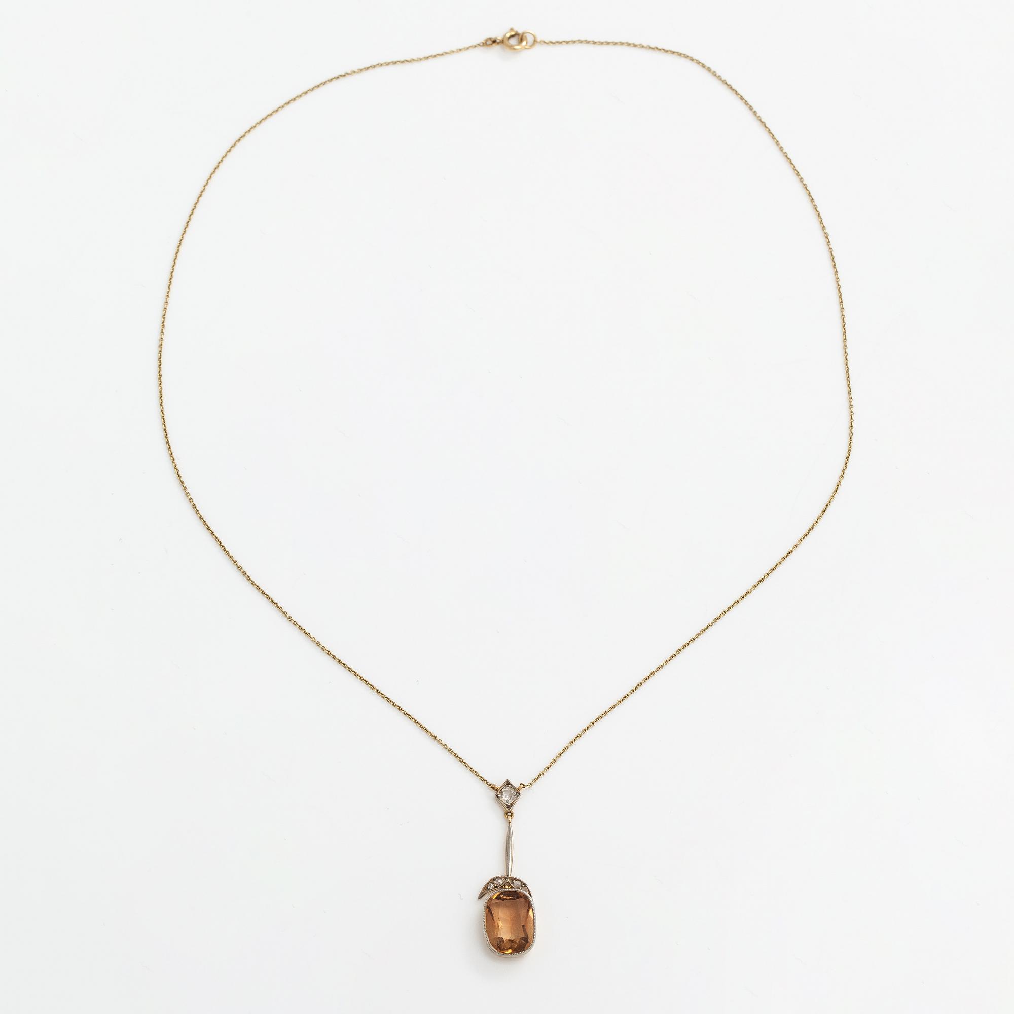 Halsband, 18K och 14K guld, gammal- och rosenslipade diamanter och turmalin. Kultateollisuus, Åbo.
