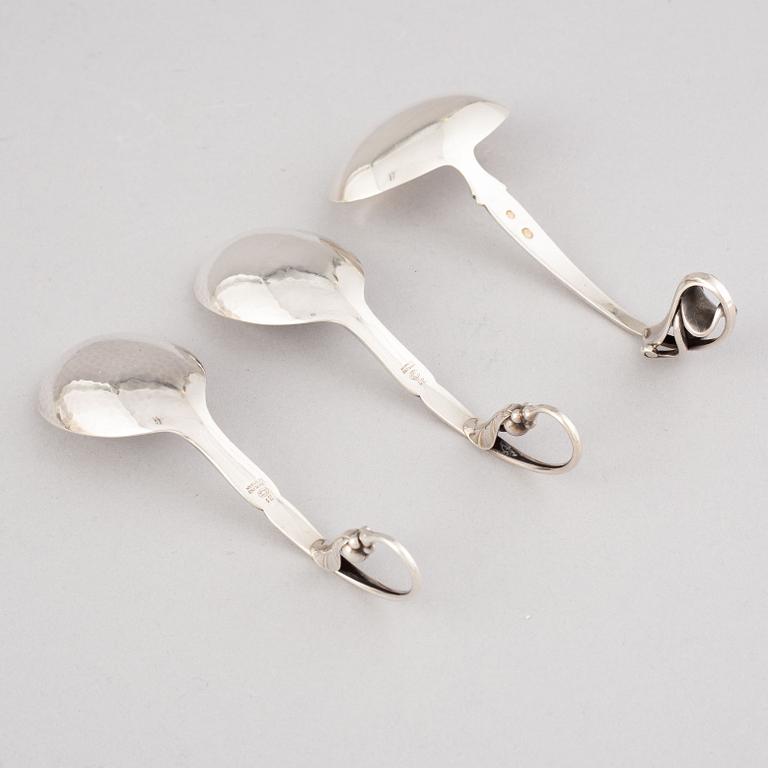 Georg Jensen, saltkar och småskedar, 6 st, sterling silver, Köpenhamn, 1900-talets mitt.