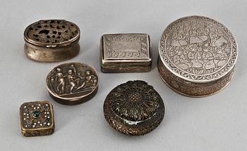 DOSOR, 6 st, silver, Bla Sverige och Petter Gökblad i Linköping. 1800-1900-tal. Totalvikt ca 170 gram.
