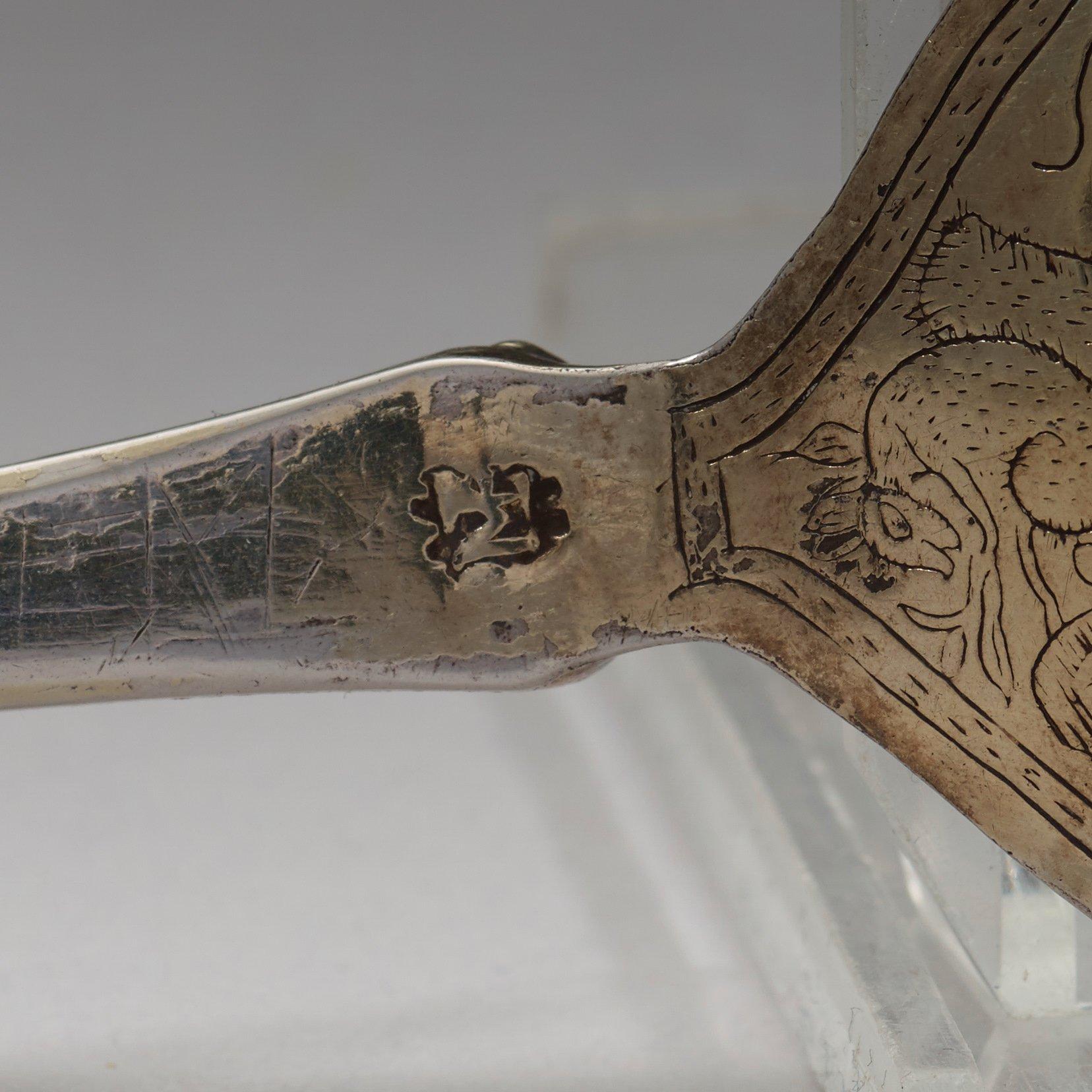 Troligen Matts Eriksson, sked med fyrsidig kerubknopp, silver, (verksam i Stockholm -1595-1624).