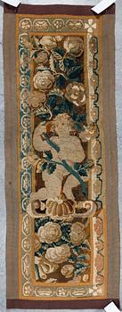 VÄVNAD, tapetfragment, sannolikt flandern 1600-1700-tal. Ca 126,5 x 47.