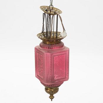 A glass ceiling lamp, around 1900.