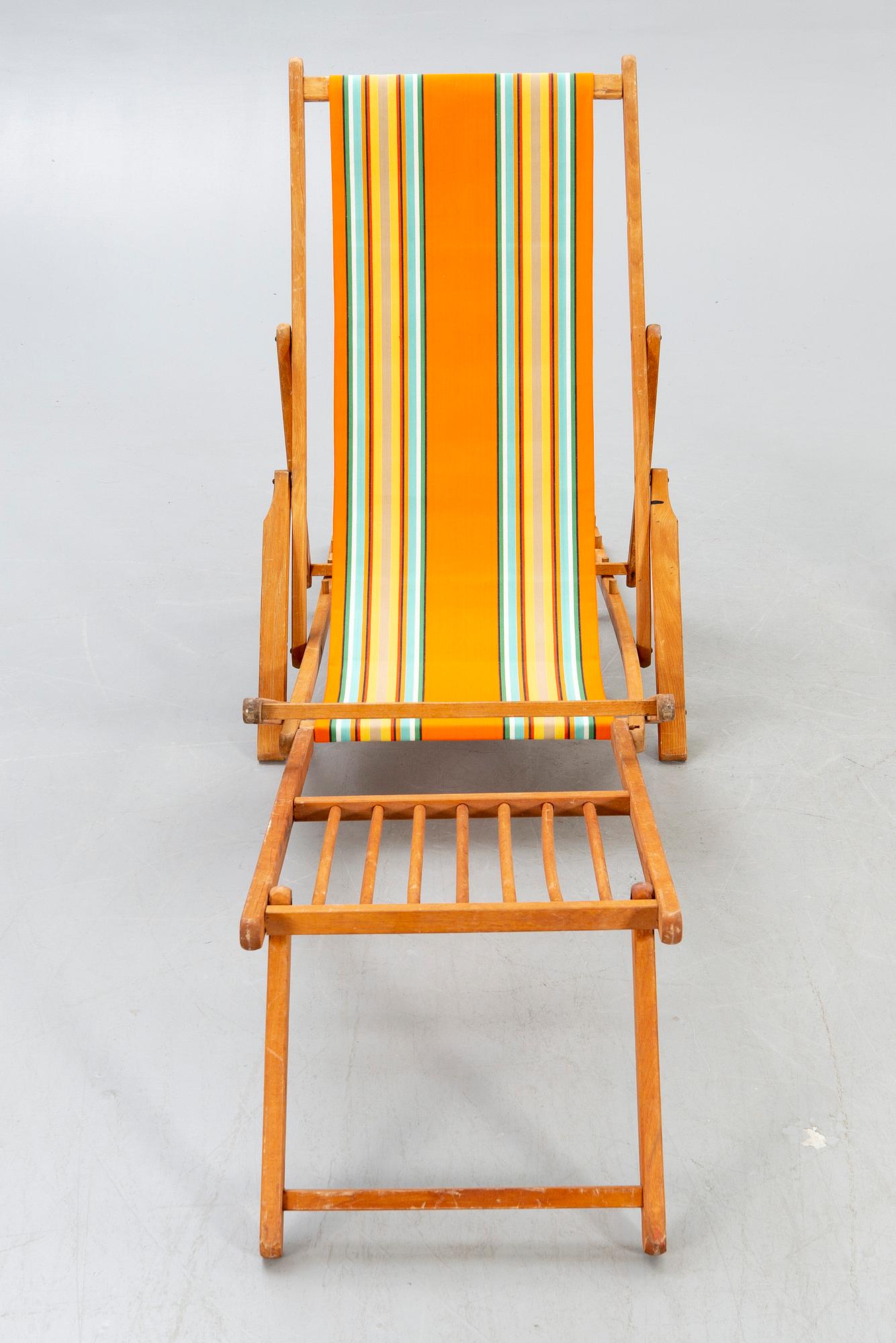Sun loungers, a pair of footstools, 1950s.