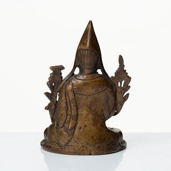 A Nepalese copper alloy figure of Tsongkapa, 20th Century.