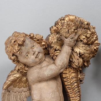 A pair of German Baroque circa 1700 wooden sculptures.