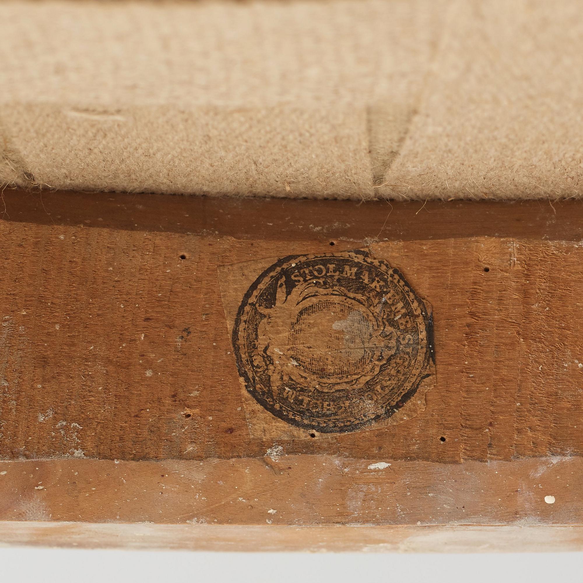 A pair of Gustavian late 18th century armchairs by Lars Söderholm (master in Stockholm 1789-1794).