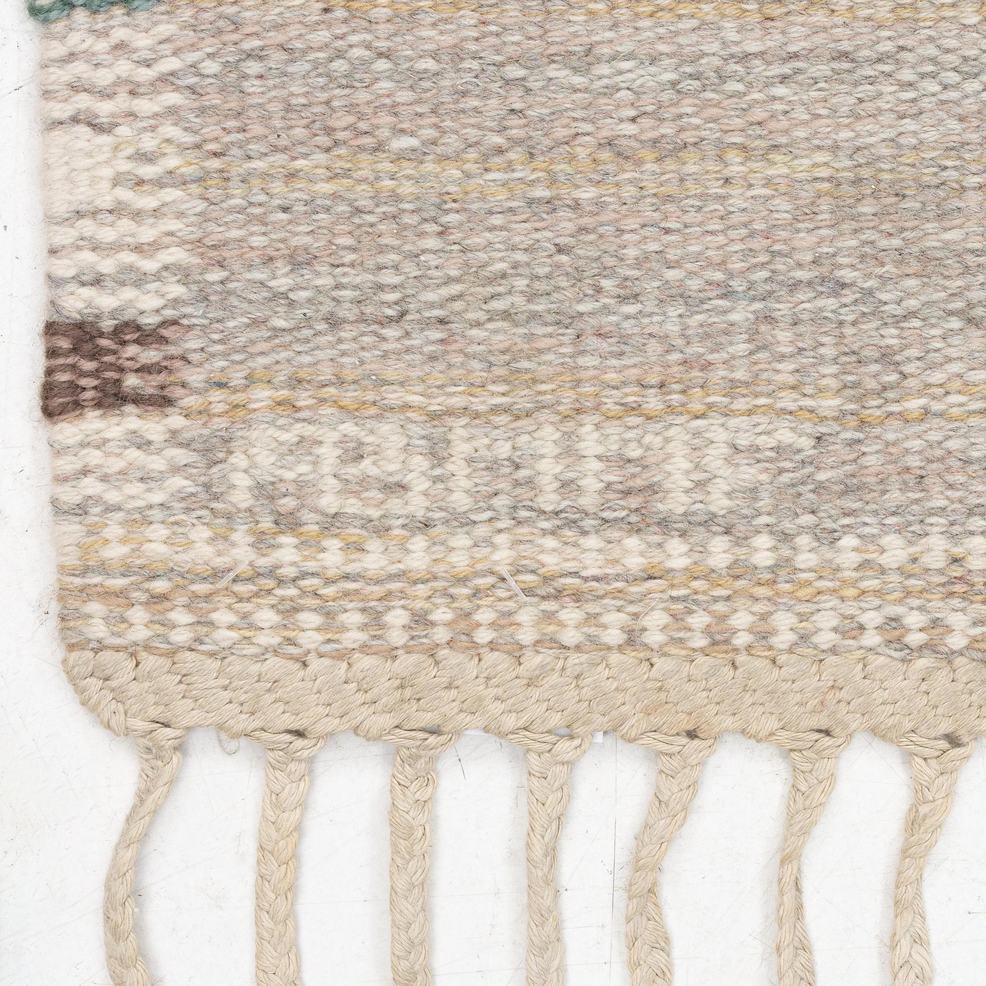 Barbro Nilsson, a 'Falurutan gul S' carpet, flat weave, c. 226 x 114 cm, signed AB MMF BN.