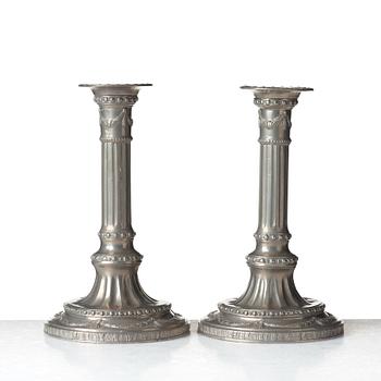 A pair of Gustavian pewter candlesticks by Jacob Sauer, Stockholm 1793.