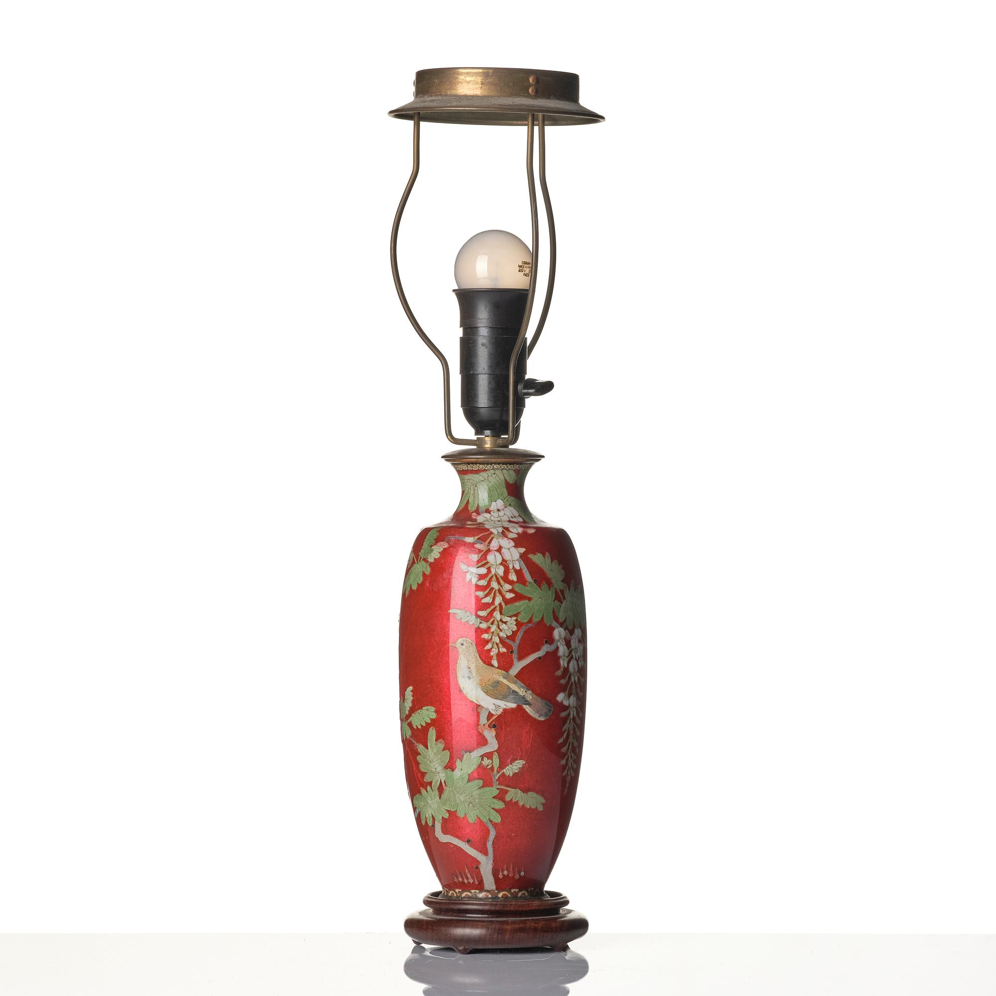 A Japanese enamel vase and lamp, Meiji (1868-1912).