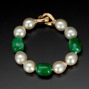 ARMBAND, pärlor, kvarts, 18K guldlås. Italien, Milano, 1900/2000.