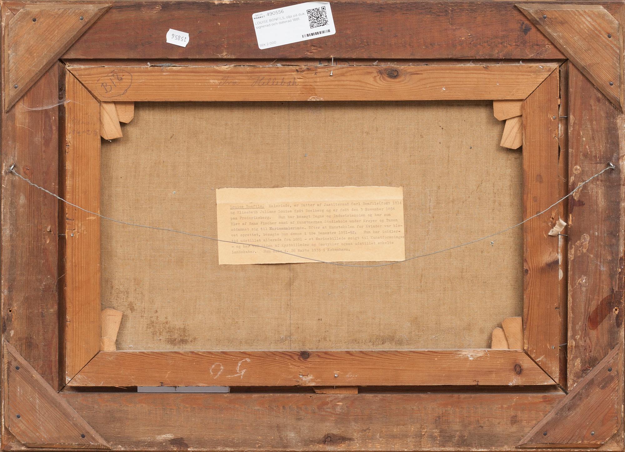 LOUISE BONFILS, olja på duk, signerad och daterad 1881.