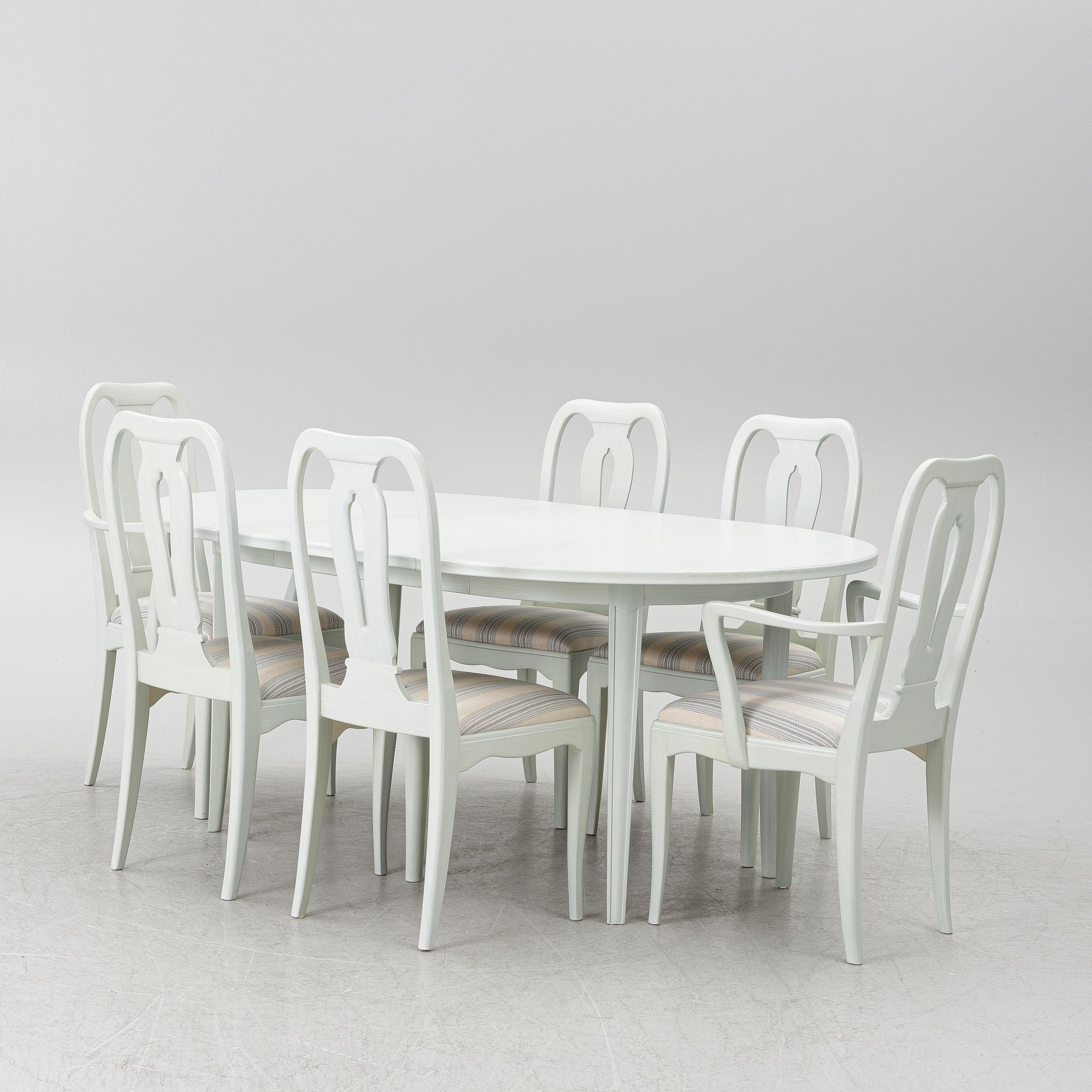 Carl Malmsten, a dinner table with six chairs, 'Brunnsviken', Sweden, second half of the 20th century.