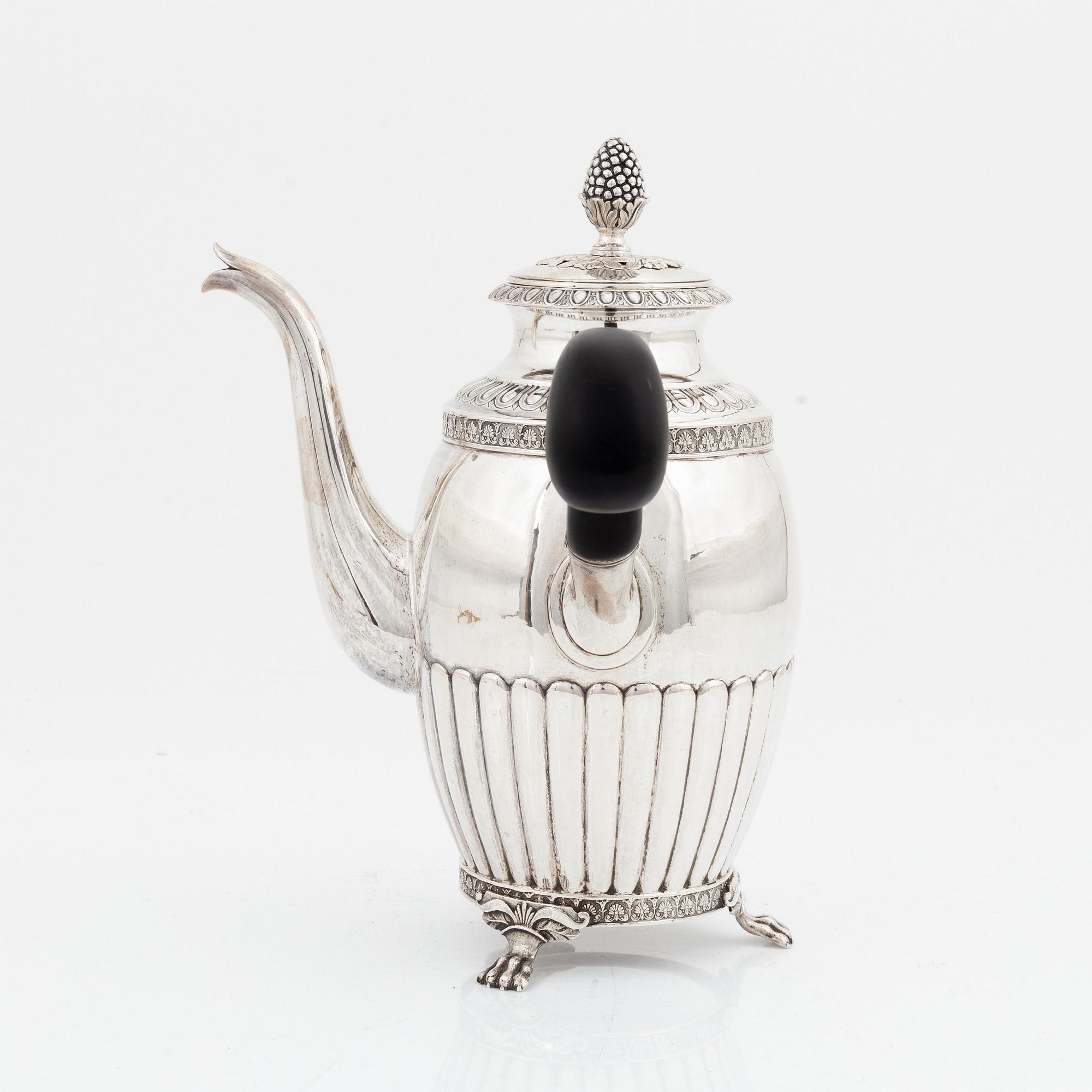 A Swedish silver coffee pot, mark of Anders Lundqvist, Stockholm 1847.
