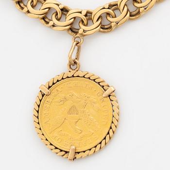 Armband guld bismarcklänk med berlocker med guldmynt.