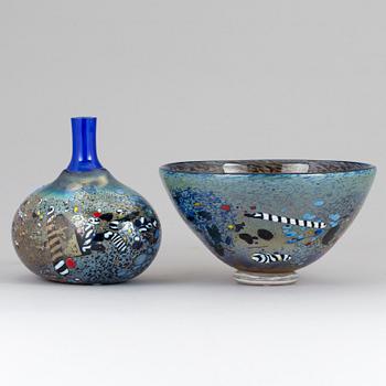 BERTIL VALLIEN, a vase and bowl, Kosta Boda Atelier. Signed.