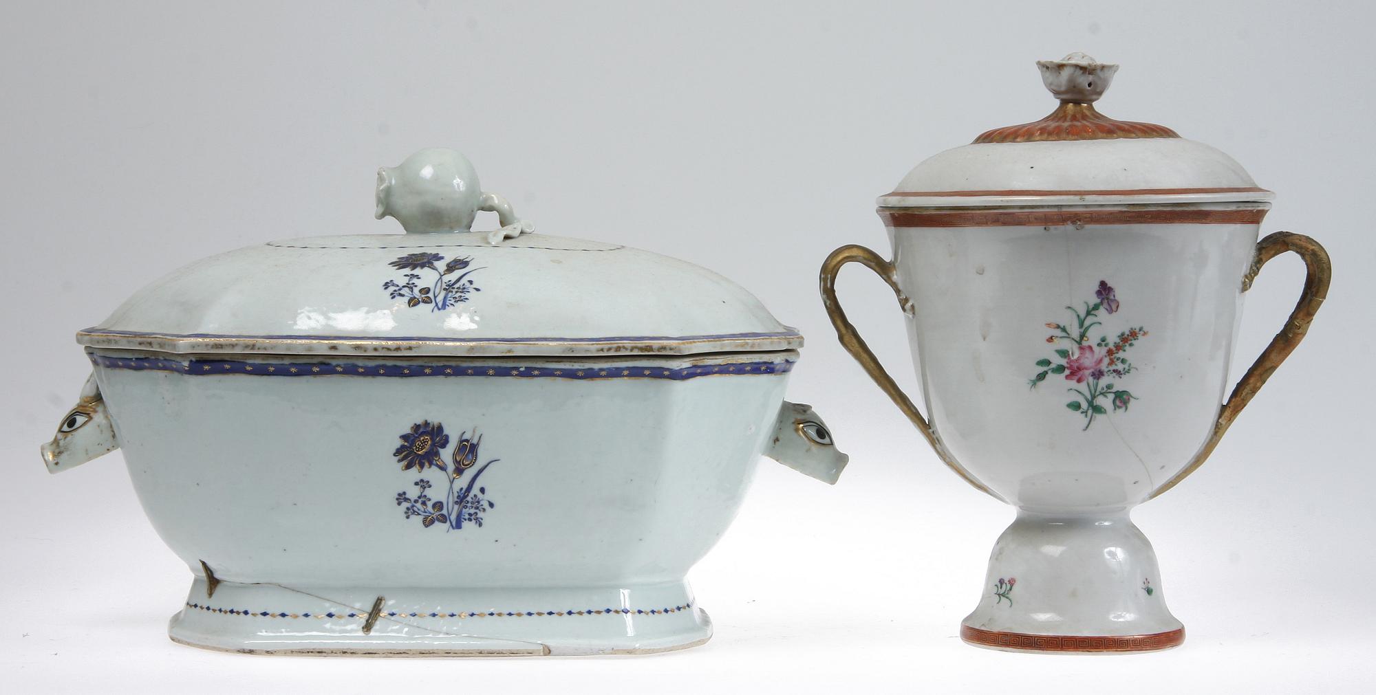 TERRIN samt LOCKPOKAL, porslin, Kina, 1700/1800-tal.