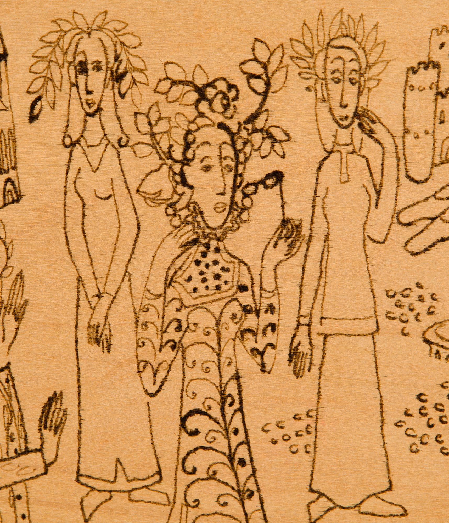 Birger Kaipiainen, piirros, tussi vanerille, signeerattu ja päivätty -46.