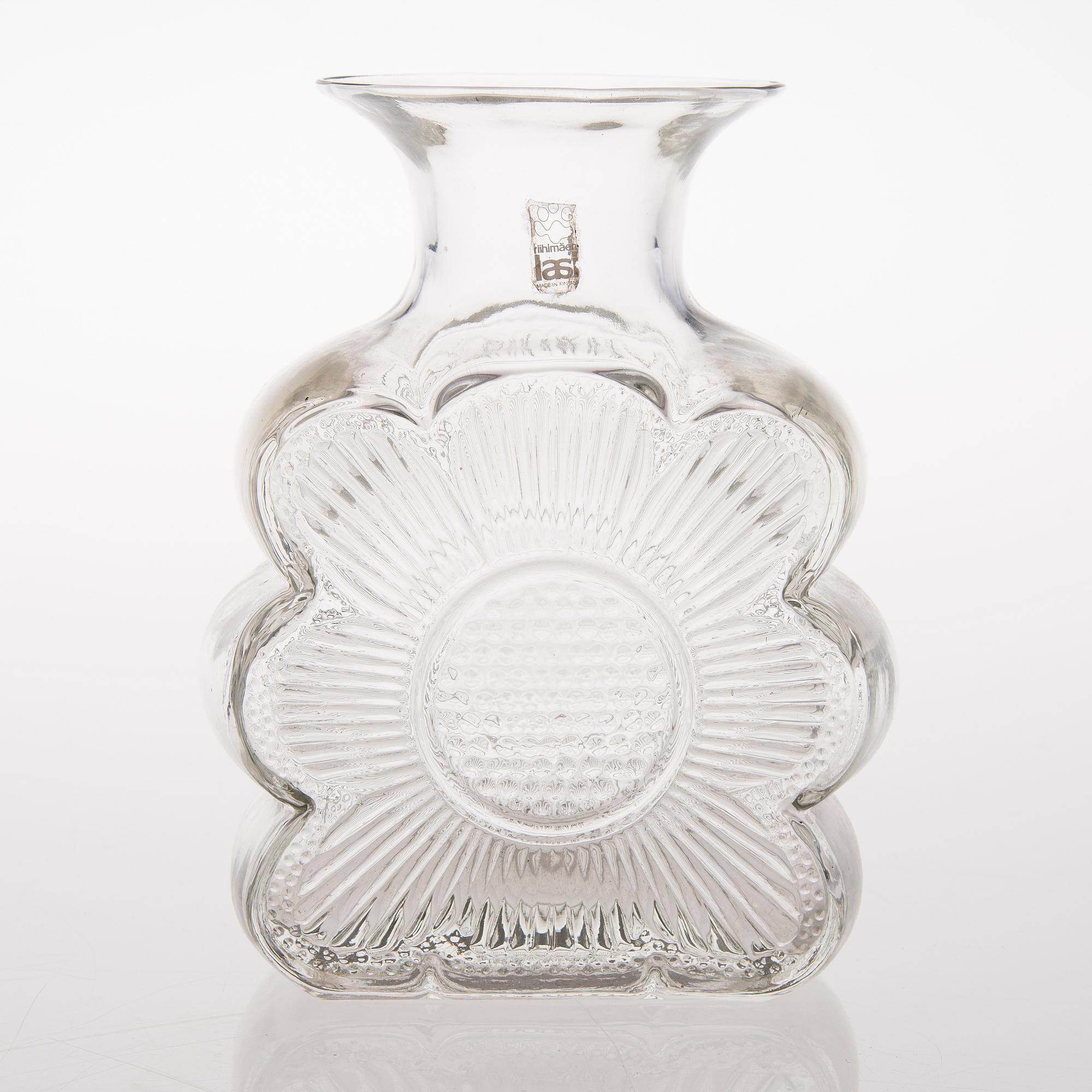 A vas and four candle holders/ vases in glass from Riihimäen Lasi, Finland 1970s.