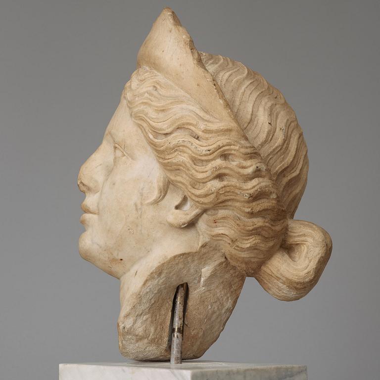 A marble portrait head of a woman with diadem, Roman 150 AD or later ie until modern times.