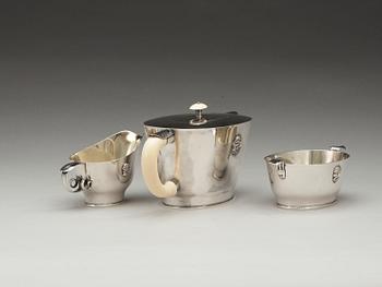 A Wolter Gahn three pcs silver tea service, executed by Karl Wojtech, Stockholm 1925.