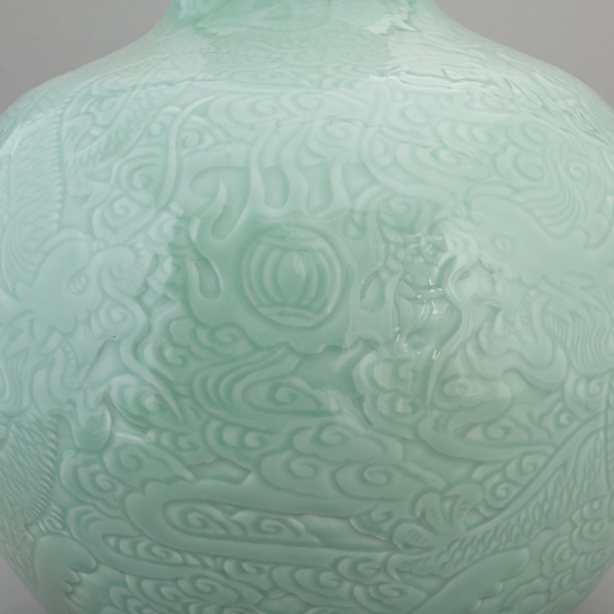 A large Chinese celadon glazed vase, second half of the 20th century.