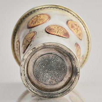 A Swedish 18th century parcel-gilt silver beaker, unmarked.