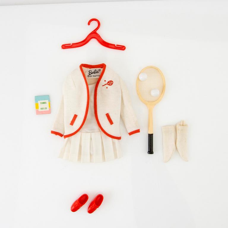 Barbie clothes 5 sets. Vintage including "American Airlines stewardess" Mattel 1960s. "Tennis anyone?" Mattel 1960s.