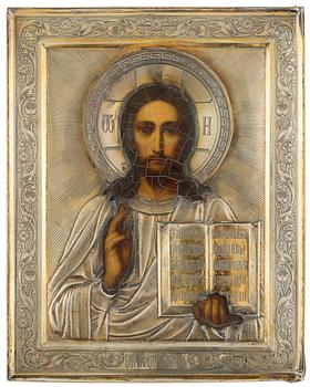 748. IKON, av Ivan Chlebnikov, Moskva 1908-1917. Hovleverantörsstämpel. Kristus Allhärskaren.