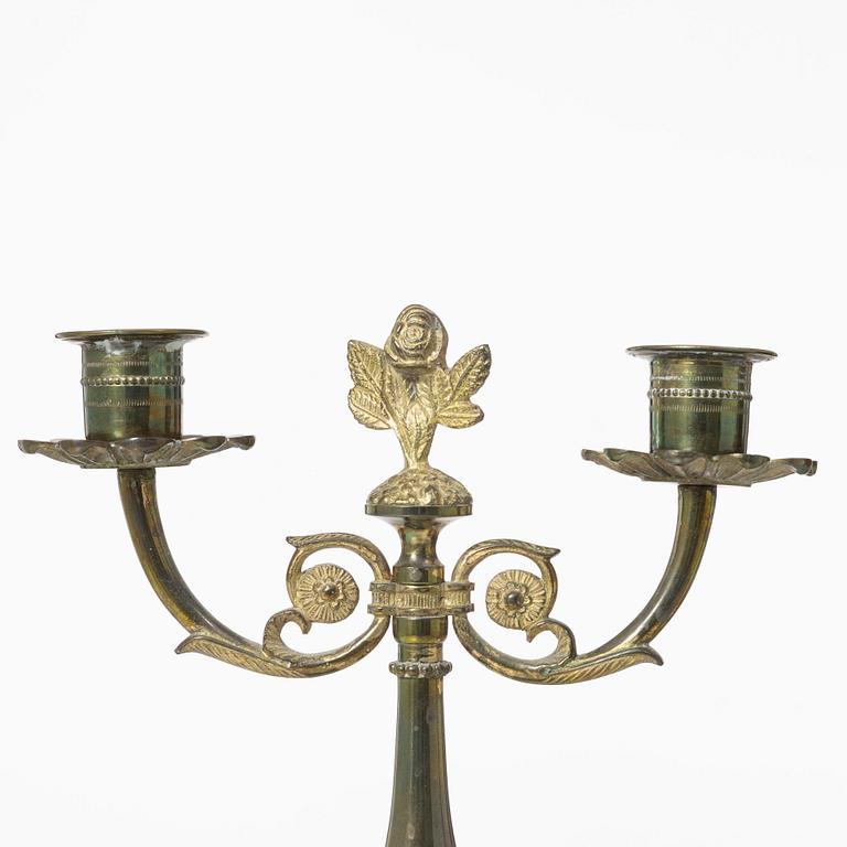 Candle holders, a pair of brass, Empire style, 20th century.
