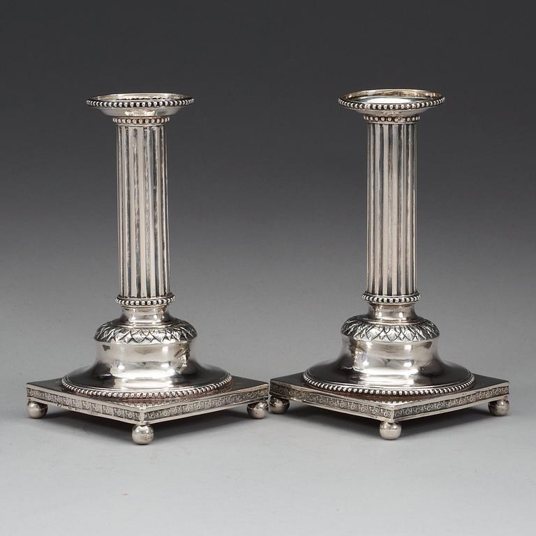 A pair of Swedish 18th century silver candlesticks, makers mark of Anders fredrik Weise, Stockholm 1793.