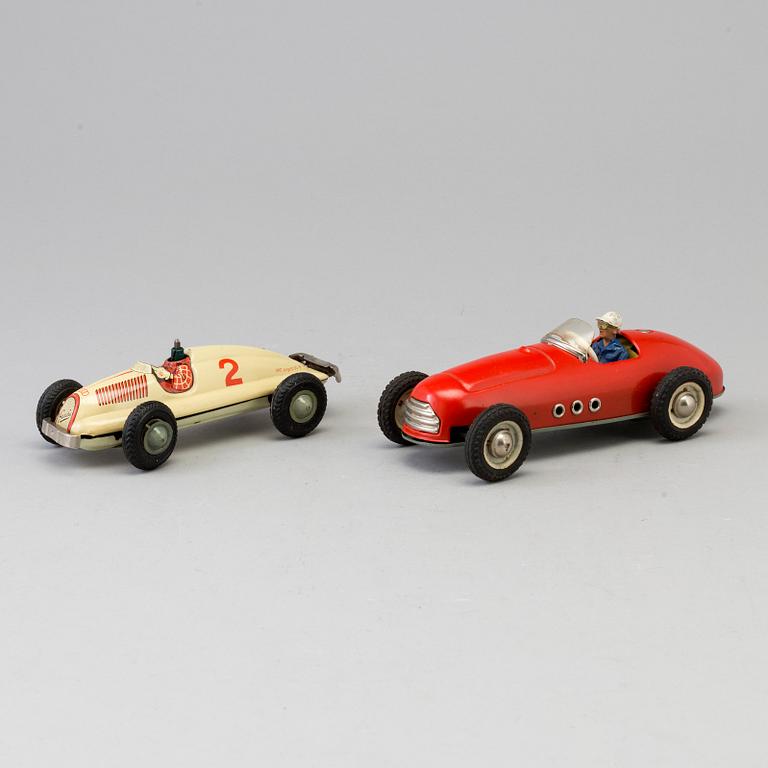 TWO TIN PLATE RACING CARS, one marked Cko, mid 20th century.