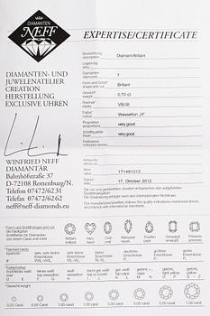 ÖRHÄNGE, 18 k guld, 1 st, briljantslipad diamant 0.70 ct.