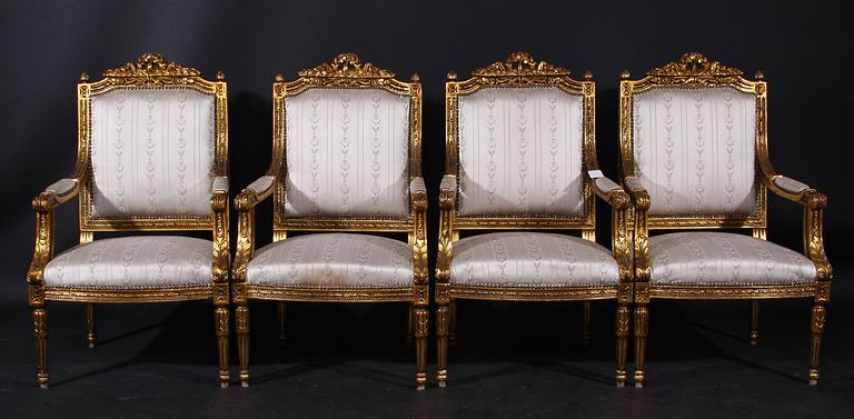 SALONGSGRUPP, 6 delar, Louis XVI-stil. 1900-tal.