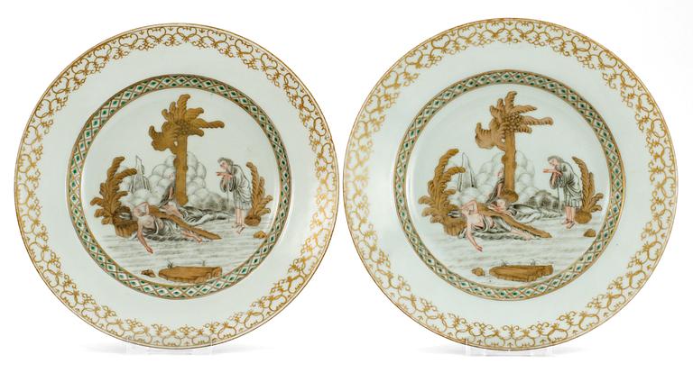 TALLRIKAR, ett par, porslin. Troligen Samson, 1800-tal.