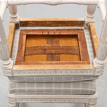 A pair of gustavian late 18th century stools by Erik Öhrmark (master in Stockholm 1777-1813).